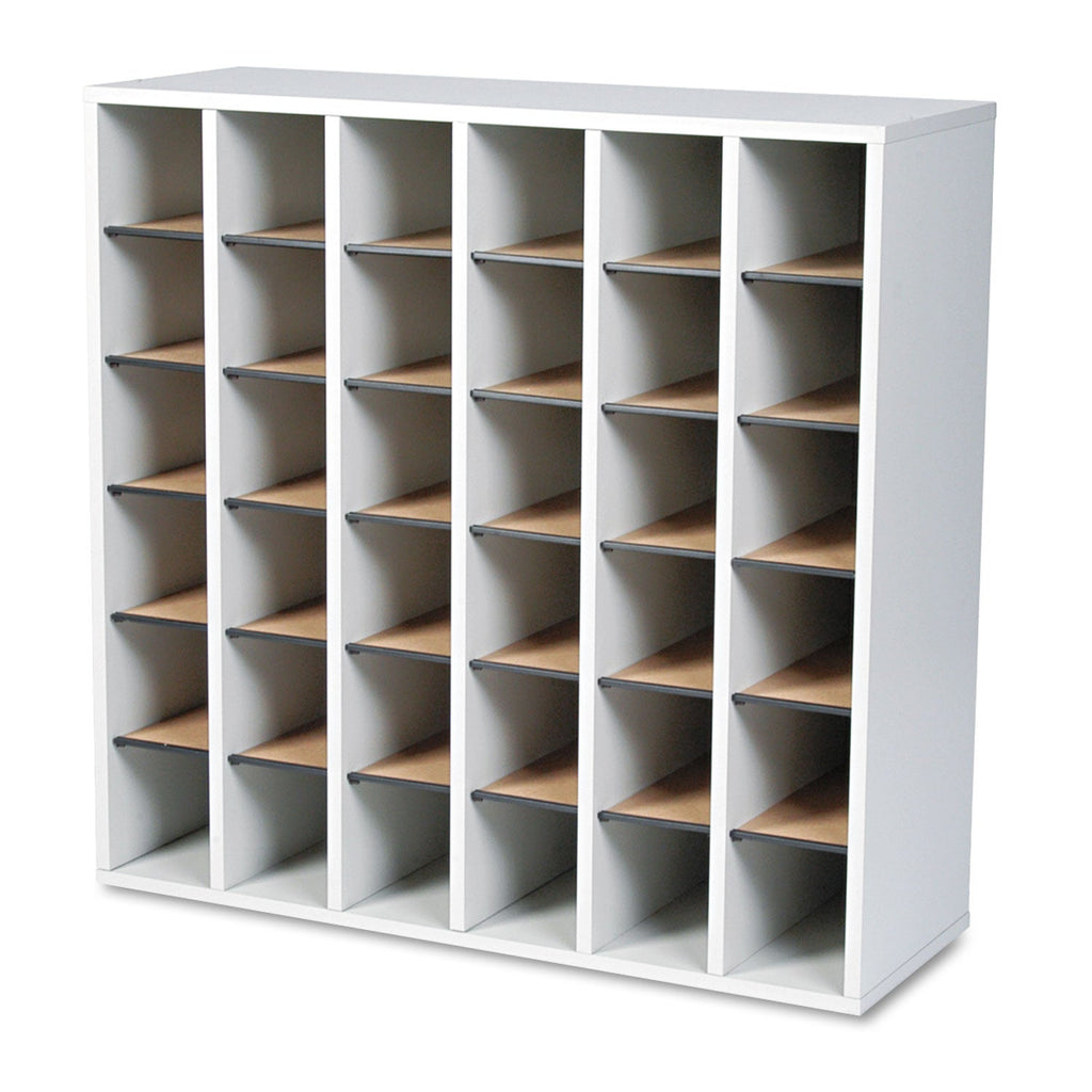 Safco Wood Mail Sorter with Adjustable Dividers, Stackable, 36 Compartments, 33.75 x 12 x 32.75, Gray