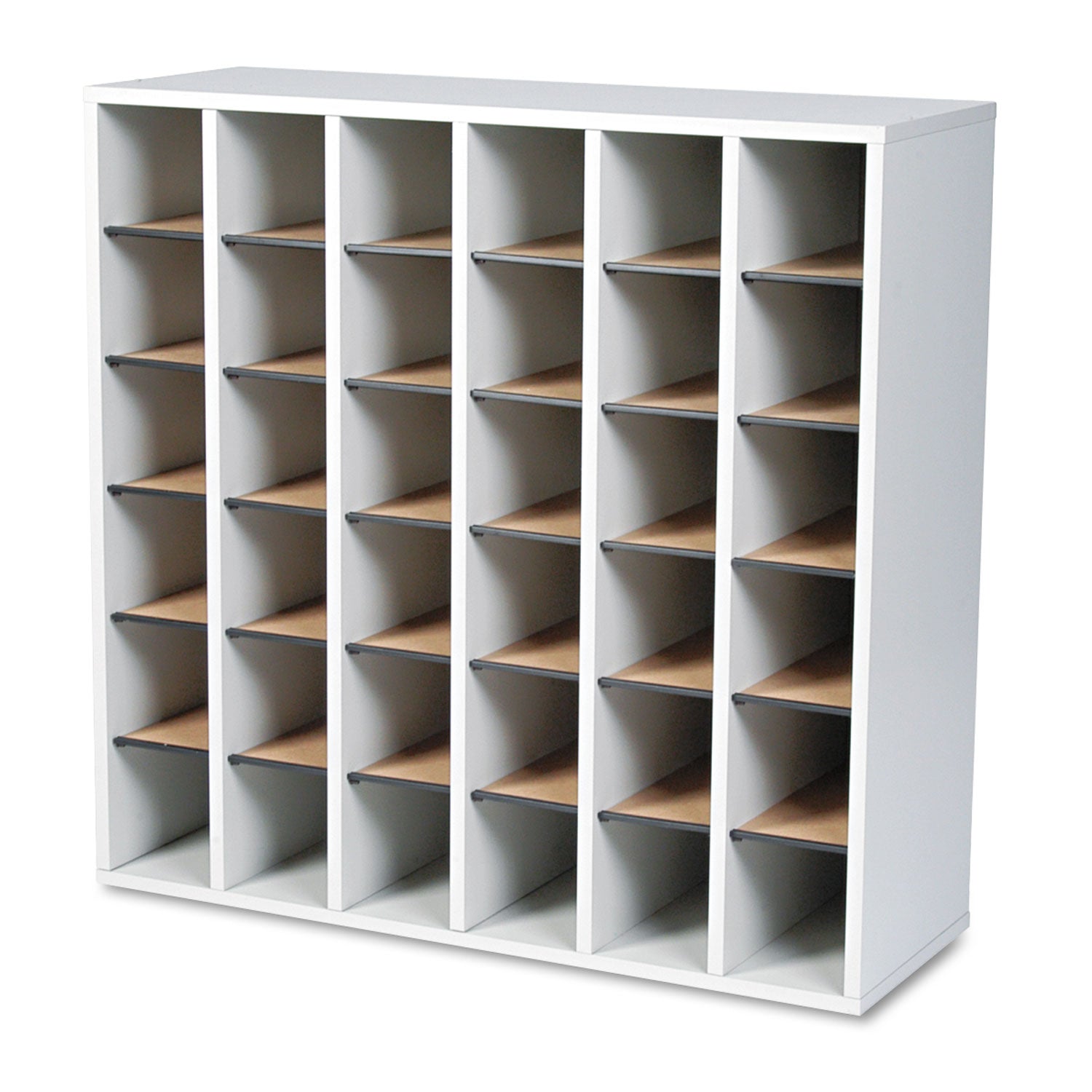 Safco Wood Mail Sorter with Adjustable Dividers, Stackable, 36 Compartments, 33.75 x 12 x 32.75, Gray