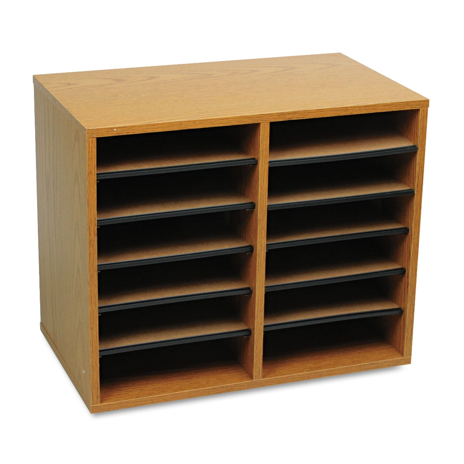 Safco Wood/Fiberboard Literature Sorter, 12 Compartments, 19.63 x 11.88 x 16.13, Oak