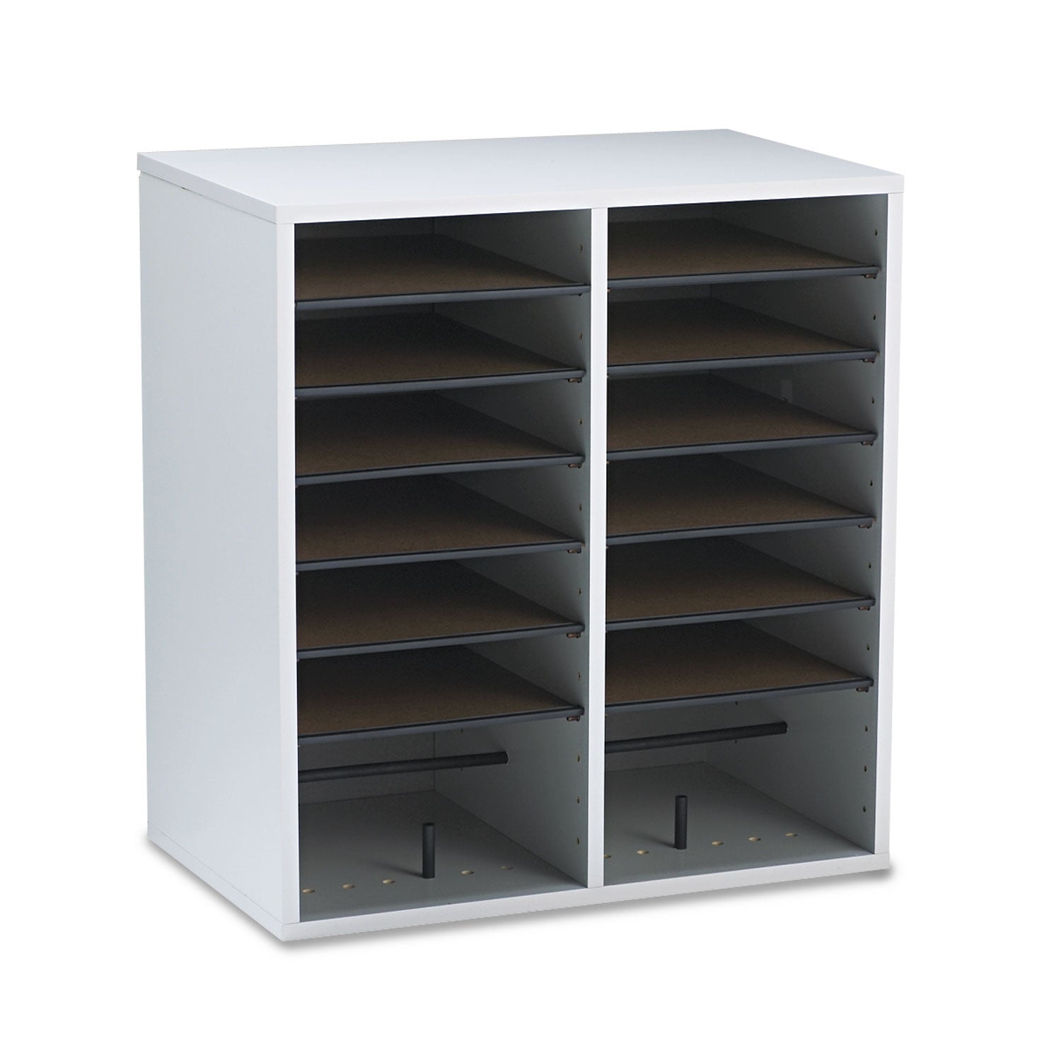 Safco Wood/Laminate Literature/CD Sorter, 16 Compartments, 19.5 x 11.75 x 21, Gray Wood