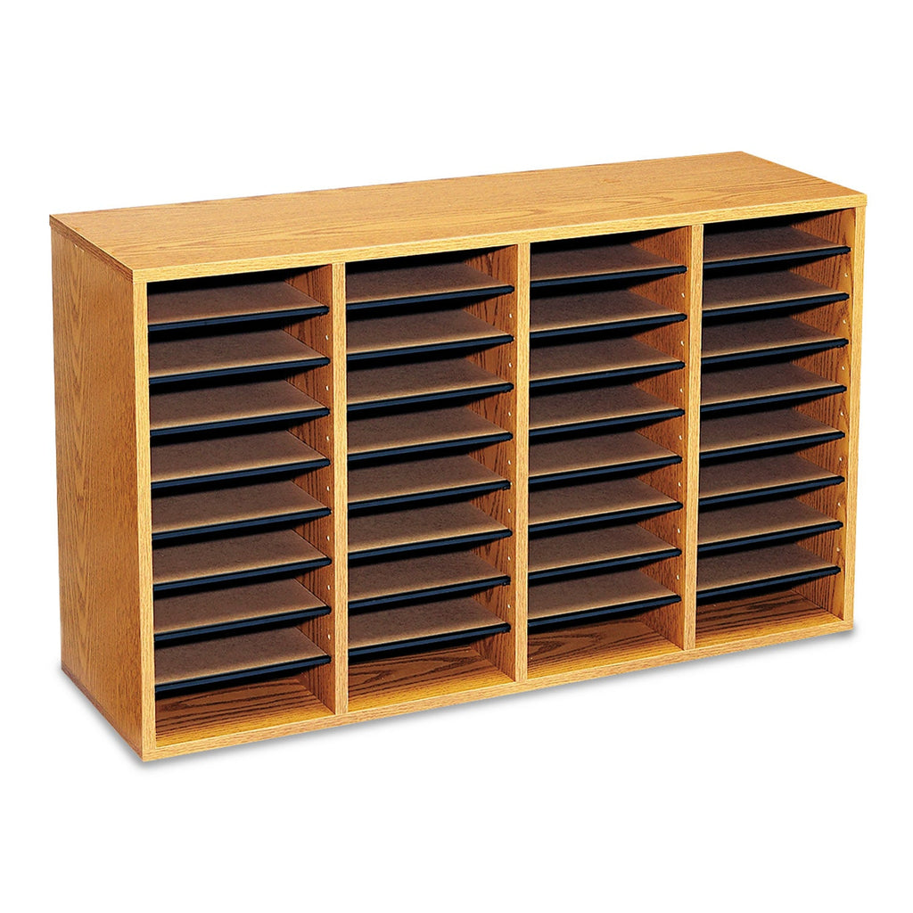 Safco Wood/Laminate Literature Sorter, 36 Compartments, 39.25 x 11.75 x 24, Medium Oak