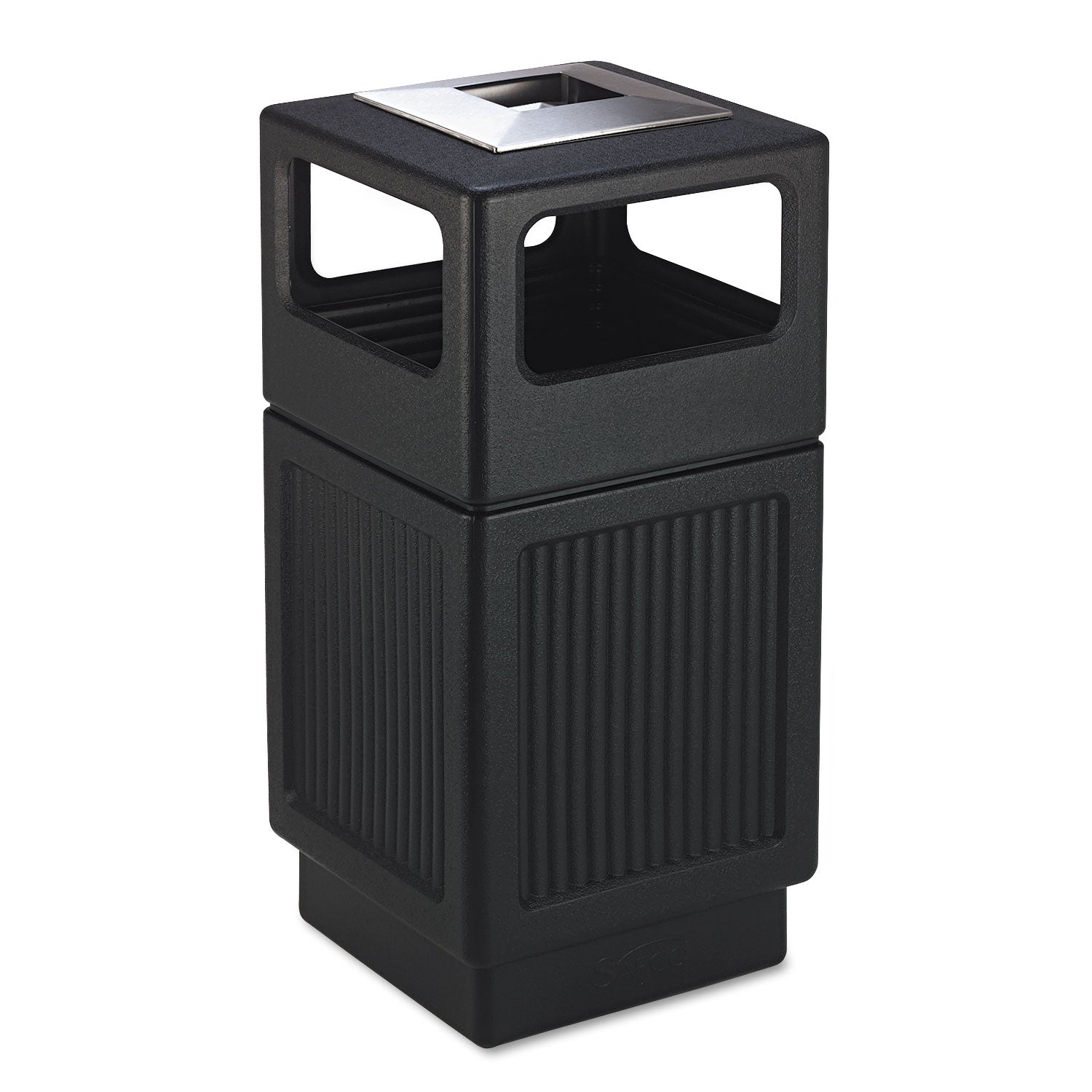 Safco Canmeleon Ash/Trash Receptacle, Square, Polyethylene, 38 gal, Textured Black