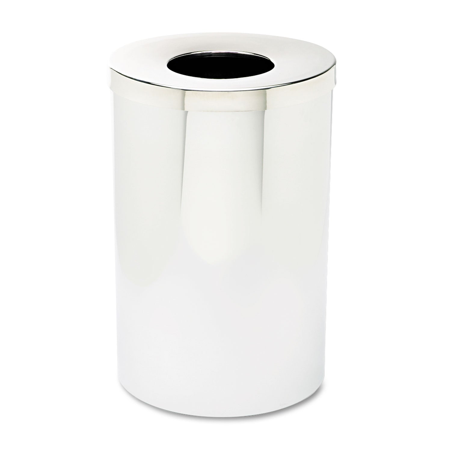 Safco Reflections Open-Top Receptacle, Round, Steel, 35 gal, Chrome/Black