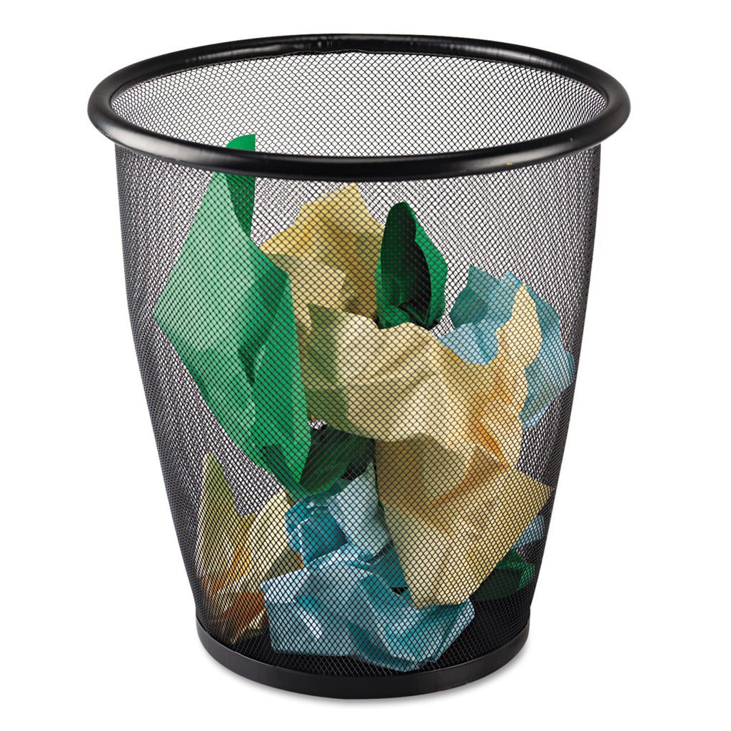 Safco Onyx Round Mesh Wastebasket, Steel Mesh, 5 gal, Black