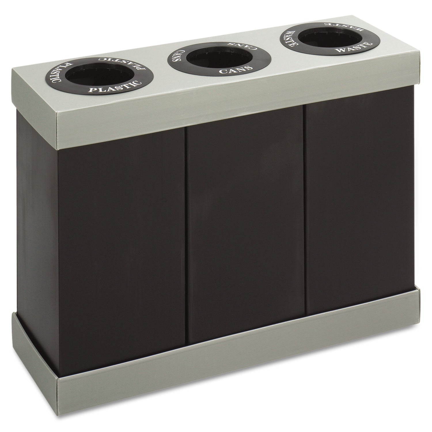 Safco At-Your-Disposal Recycling Center, Polyethylene, Three 84 gal Bins, Black