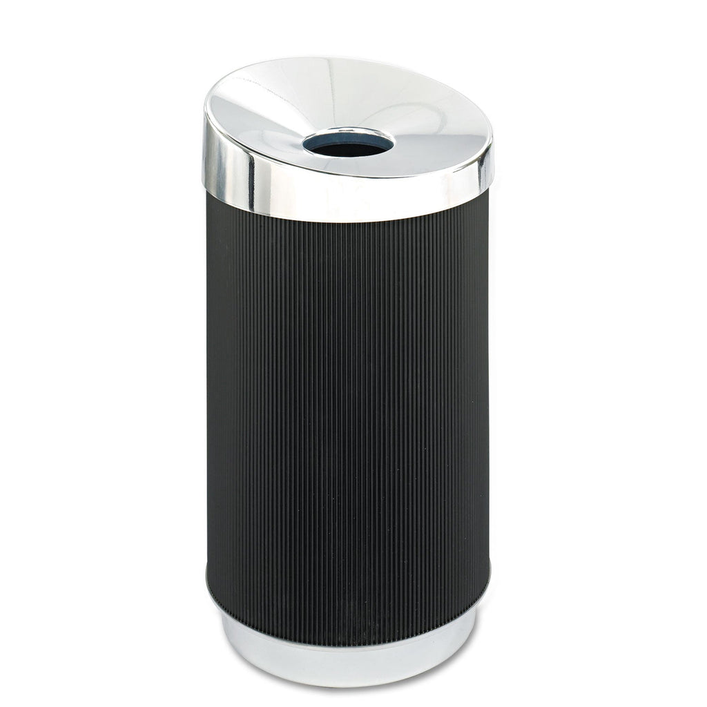 Safco At-Your-Disposal Vertex Receptacle, Round, Polyethylene, 38 gal, Black/Chrome