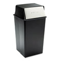 Safco Reflections Push Top Square Receptacle, Steel, 36 gal, Black/Chrome