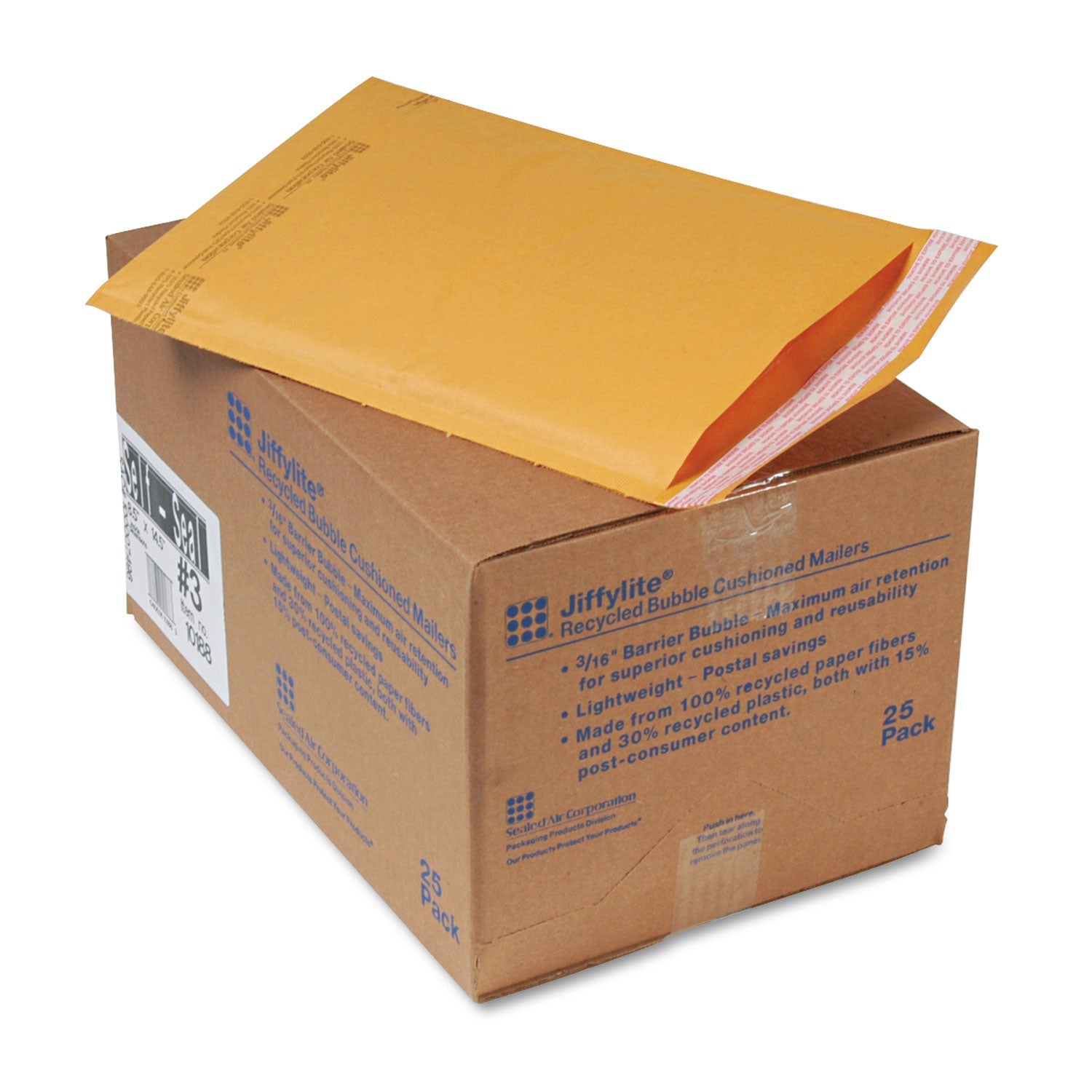 Sealed Air Jiffylite Self-Seal Bubble Mailer, #3, Barrier Bubble Air Cell Cushion, Self-Adhesive Closure, 8.5 x 14.5, Brown Kraft, 25/CT