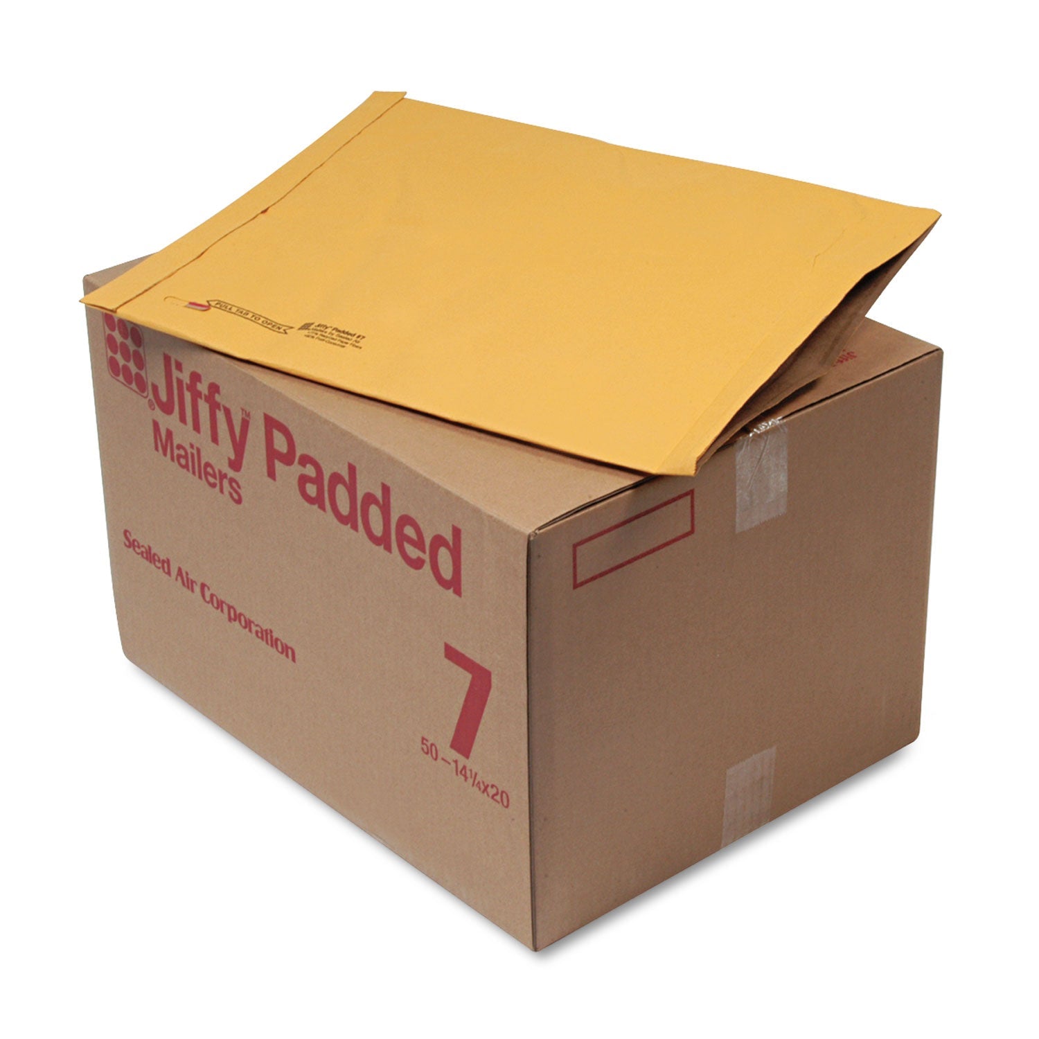 Sealed Air Jiffy Padded Mailer, #7, Paper Padding, Fold-Over Closure, 14.25 x 20, Natural Kraft, 50/Carton