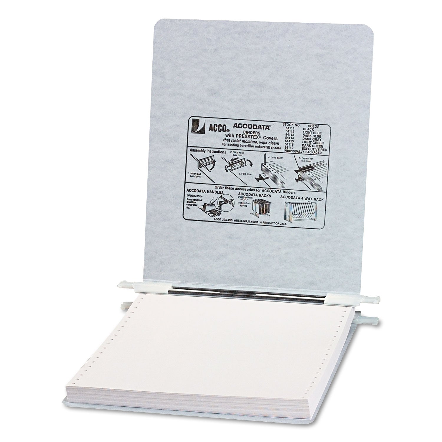 ACCO PRESSTEX Covers with Storage Hooks, 2 Posts, 6" Capacity, 9.5 x 11, Light Gray