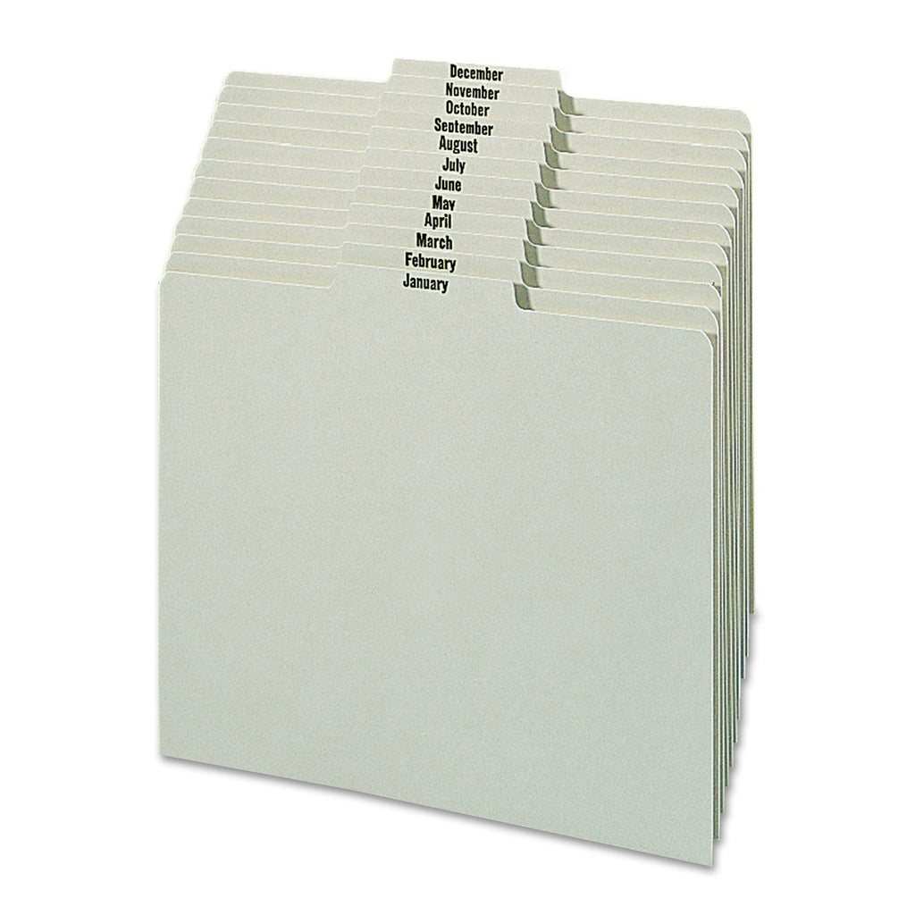 Smead 100% Recycled Monthly Top Tab File Guide Set, 1/3-Cut Top Tab, January to December, 8.5 x 11, Green, 12/Set
