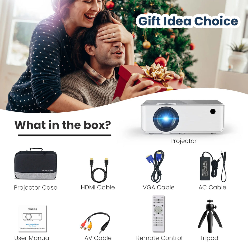 Proyector Wifi Bluetooth, Proyector De Películas Portátil Nativo 1080P Para Hogar Y Exterior, Proyector De Vídeo HD Completo Compatible Con Teléfono/Portátil/Pc/Tv Stick/Usb/Tarjeta Sd (Trípode Incluido)