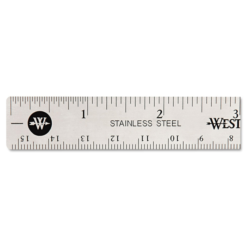 Westcott Stainless Steel Office Ruler With Non Slip Cork Base, Standard/Metric, 6" Long