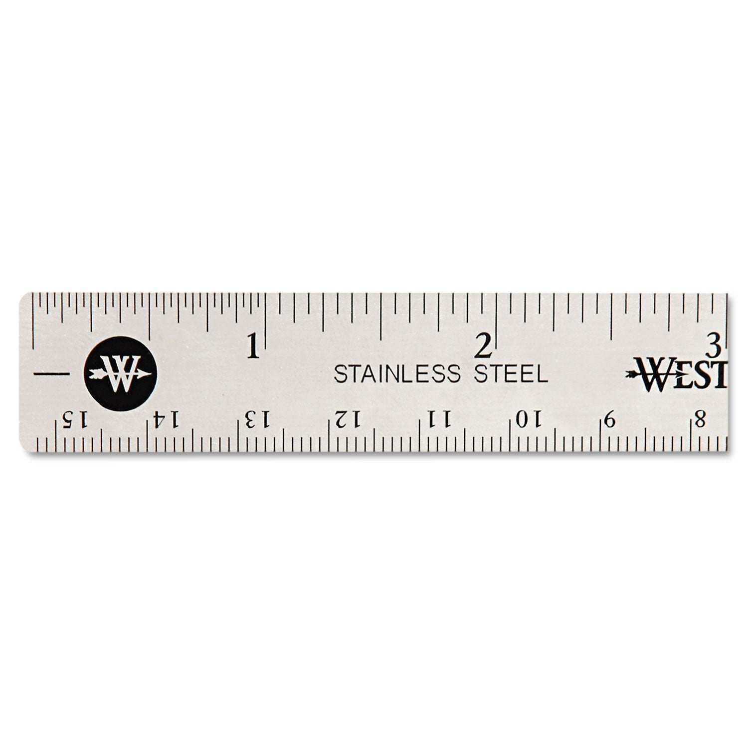 Westcott Stainless Steel Office Ruler With Non Slip Cork Base, Standard/Metric, 6" Long
