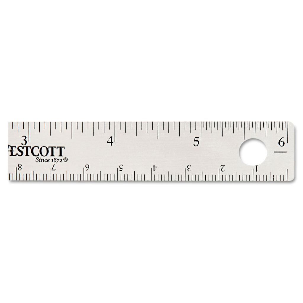 Westcott Stainless Steel Office Ruler With Non Slip Cork Base, Standard/Metric, 6" Long