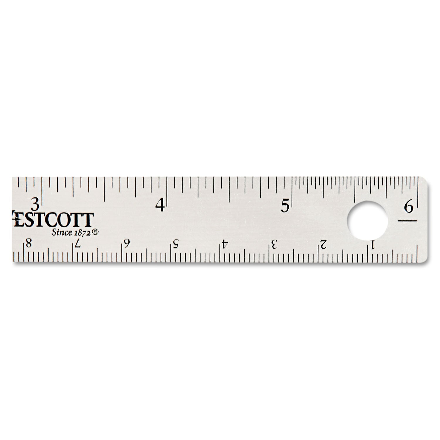 Westcott Stainless Steel Office Ruler With Non Slip Cork Base, Standard/Metric, 6" Long