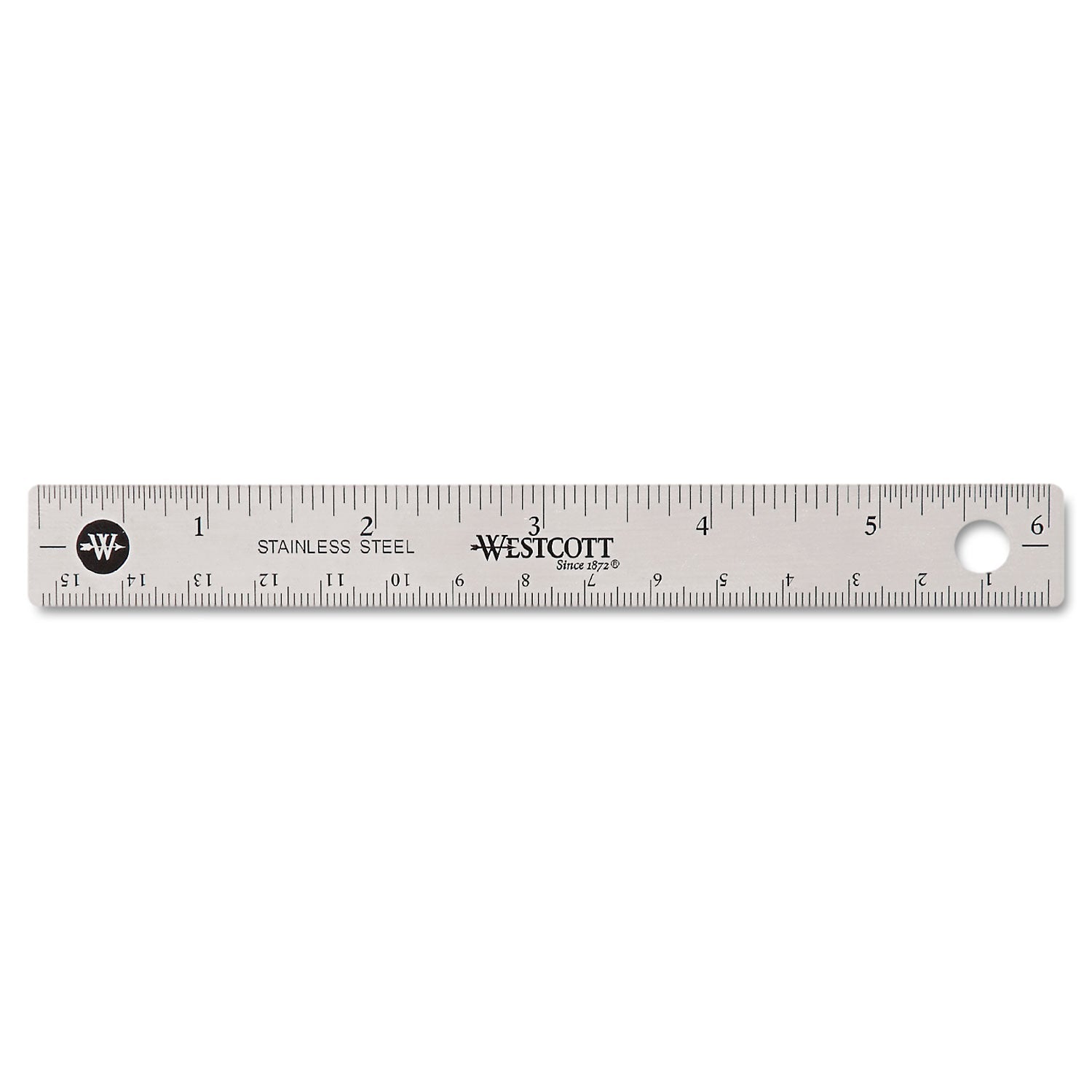 Westcott Stainless Steel Office Ruler With Non Slip Cork Base, Standard/Metric, 6" Long