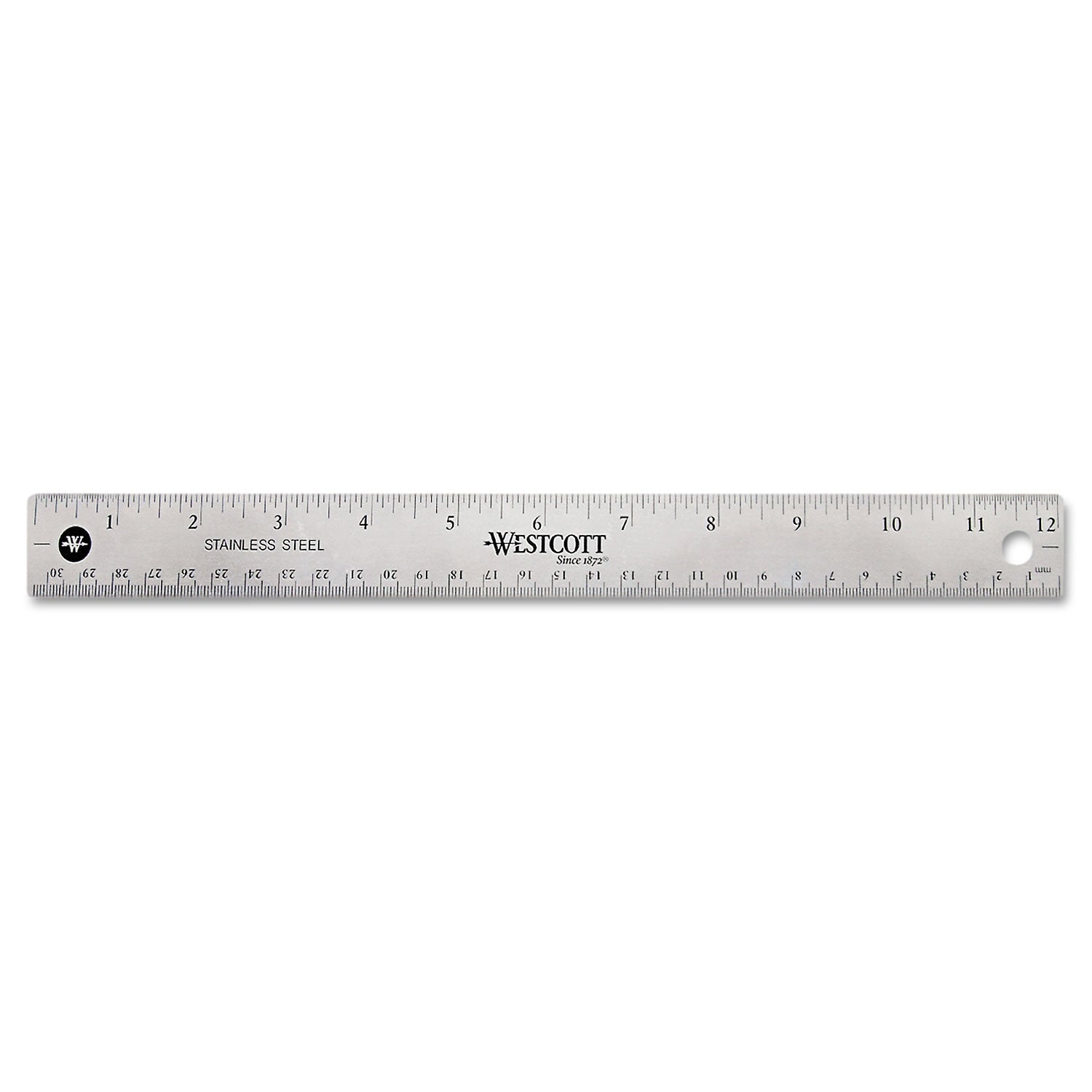 Westcott Stainless Steel Office Ruler With Non Slip Cork Base, Standard/Metric, 12" Long