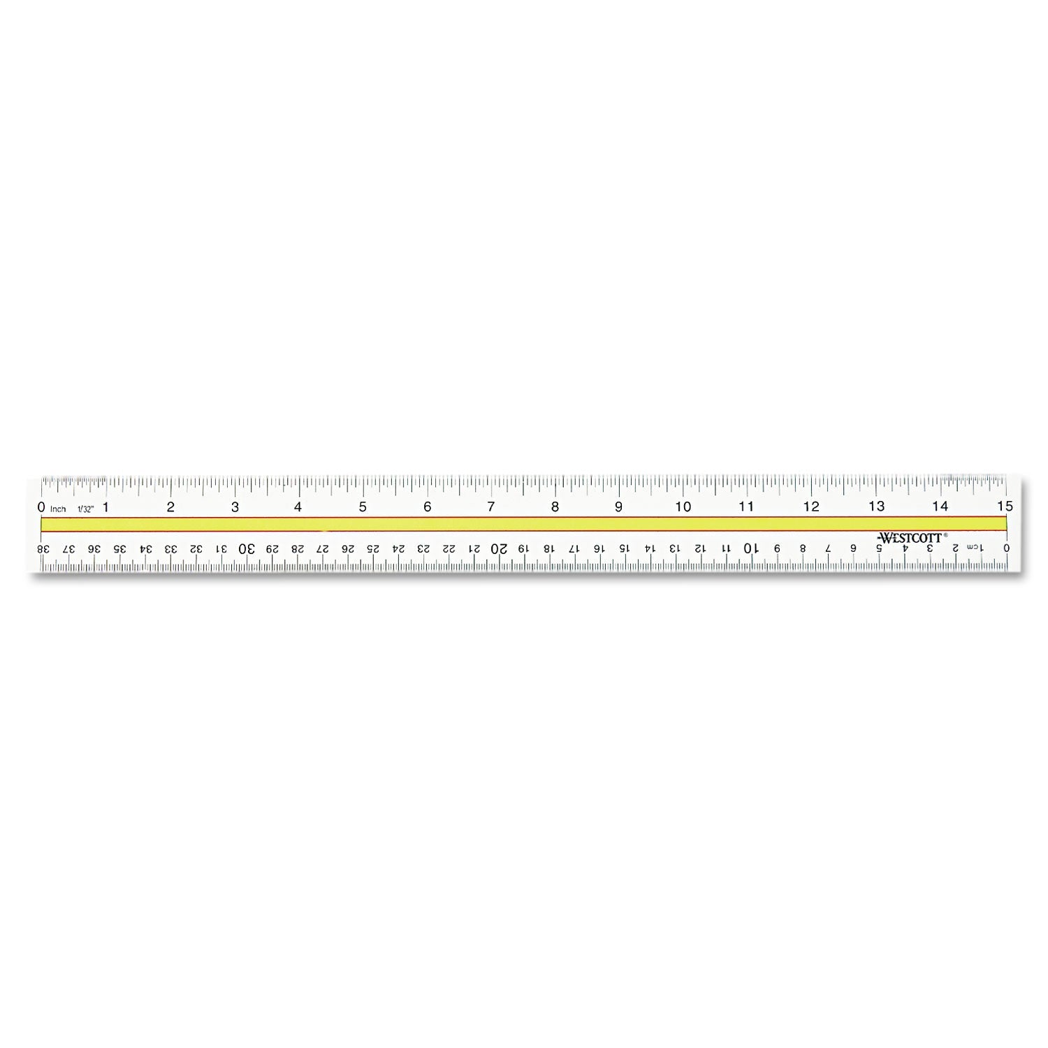 Westcott Acrylic Data Highlight Reading Ruler With Tinted Guide, 15" Long, Clear/Yellow