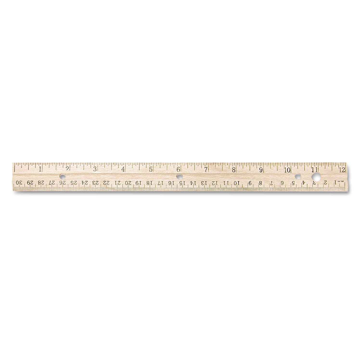 Westcott Three-Hole Punched Wood Ruler English and Metric With Metal Edge, 12" Long