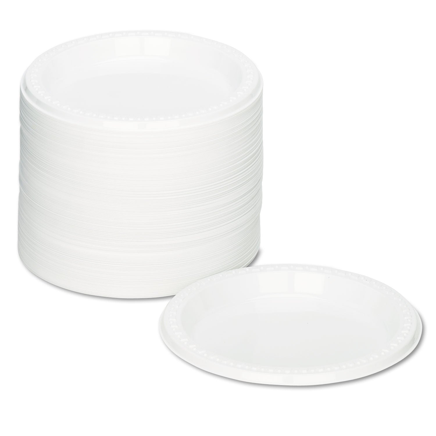 Tablemate Plastic Dinnerware, Plates, 7" dia, White, 125/Pack