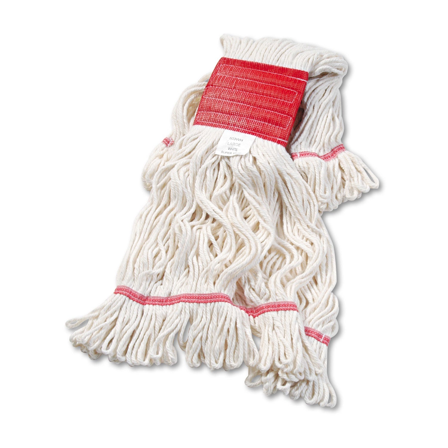 Boardwalk Super Loop Wet Mop Head, Cotton/Synthetic Fiber, 5" Headband, Large Size, White, 12/Carton
