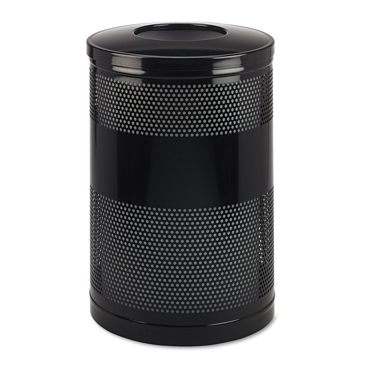 Rubbermaid Classics Perforated Open Top Receptacle, Round, Steel, 51 gal, Black