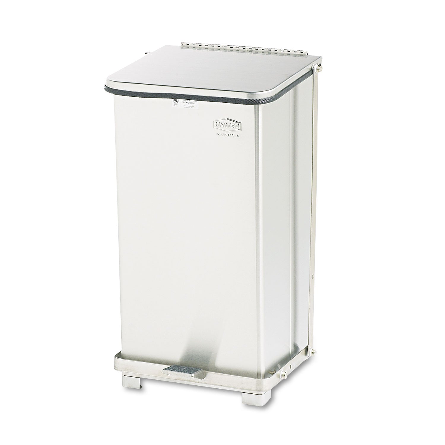 Rubbermaid Defenders Biohazard Step Can, Square, Steel, 6.5 gal, Stainless Steel