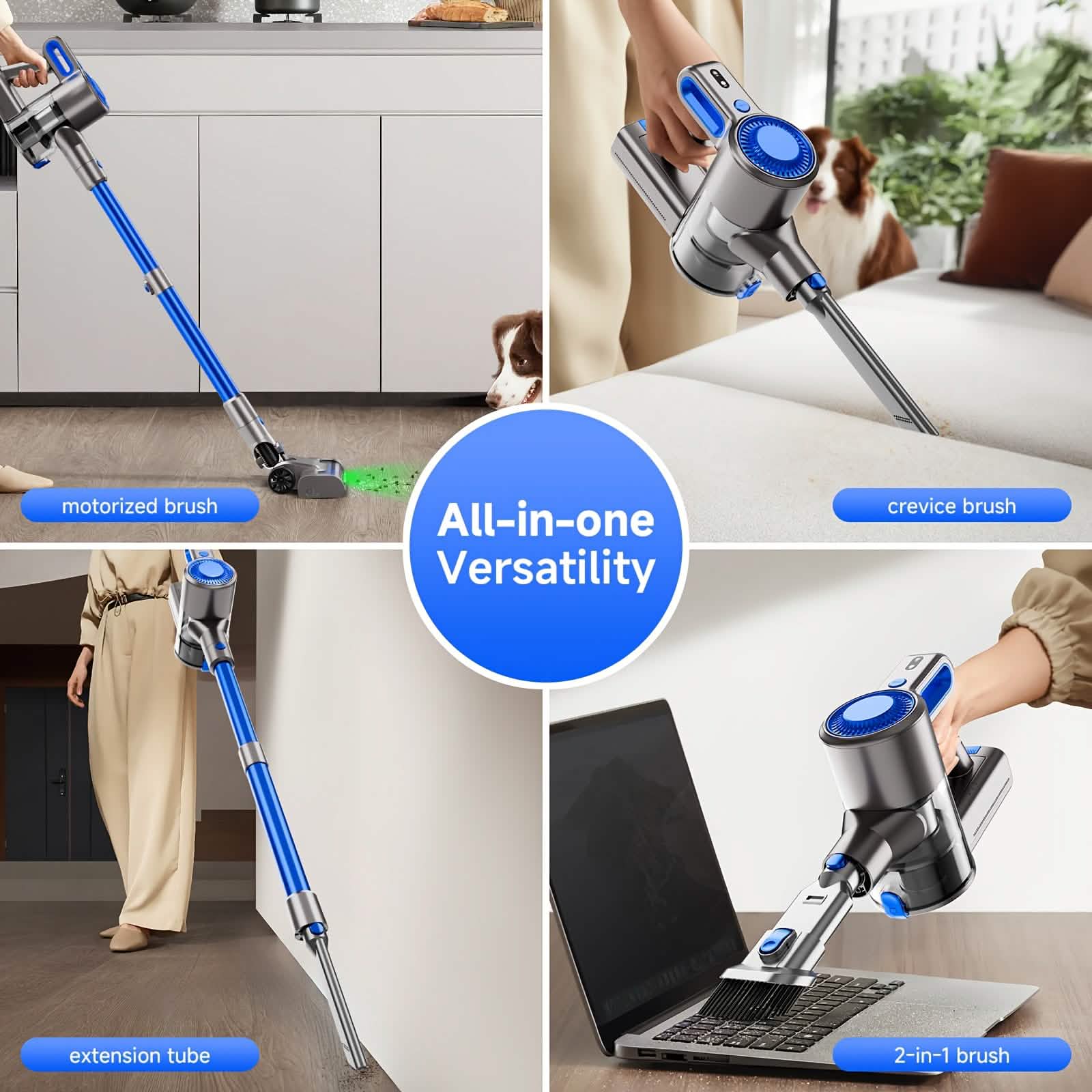 Cordless Vacuum Cleaner with LED Light & Removable Battery – Blue