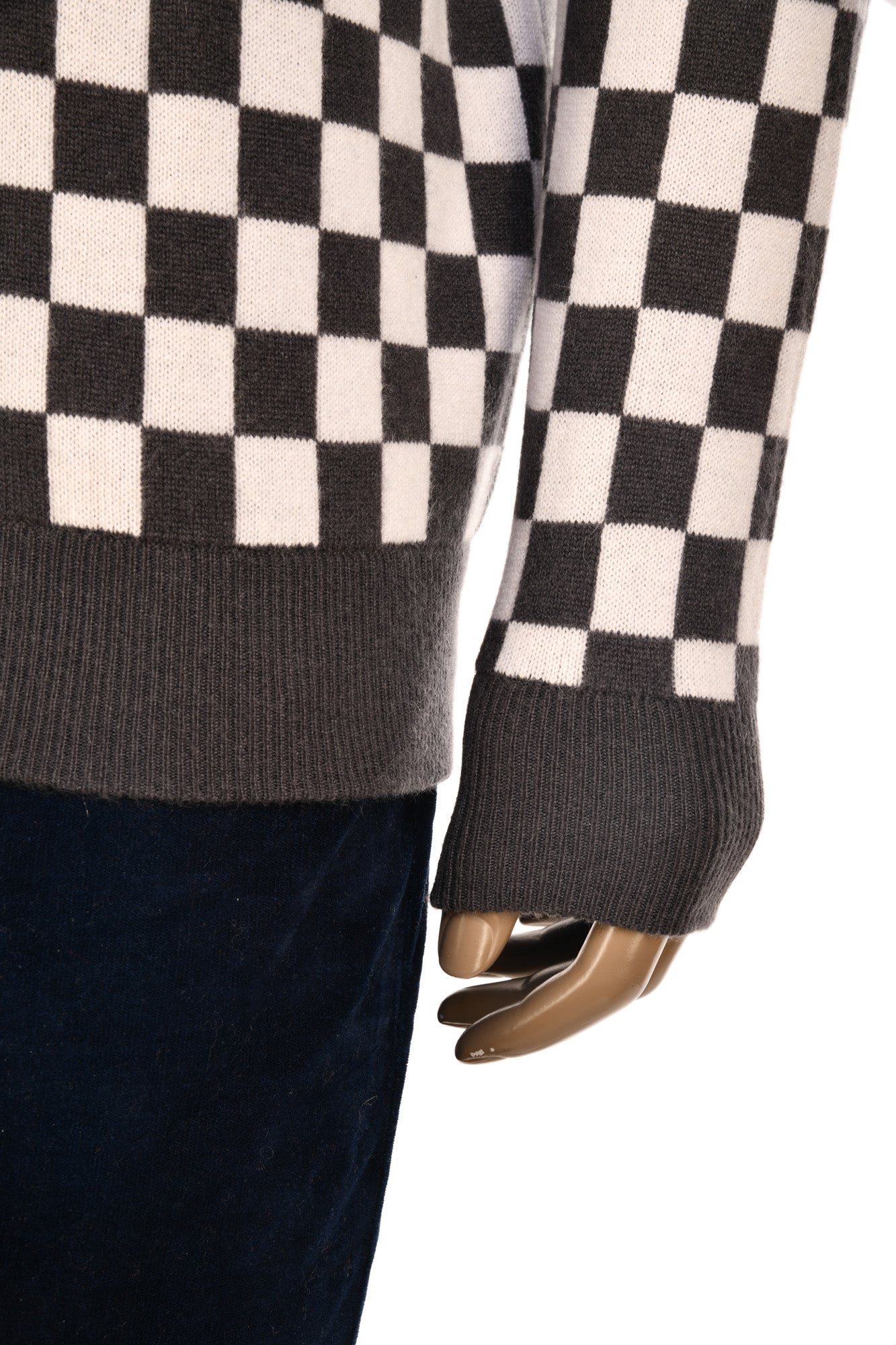 Manrico Cashmere Checkered Turtleneck Quarter Zip Sweater