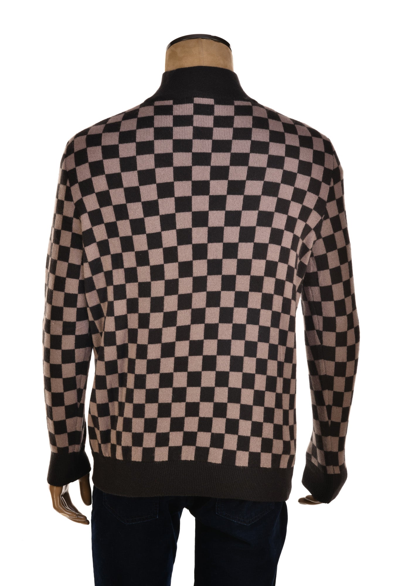 Manrico Cashmere Checkered Turtleneck Quarter Zip Sweater