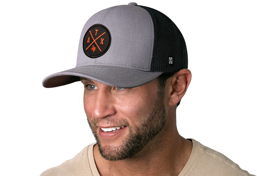 Austin Trucker Hat  |  Orange ATX X  |  Gray-Black Snapback