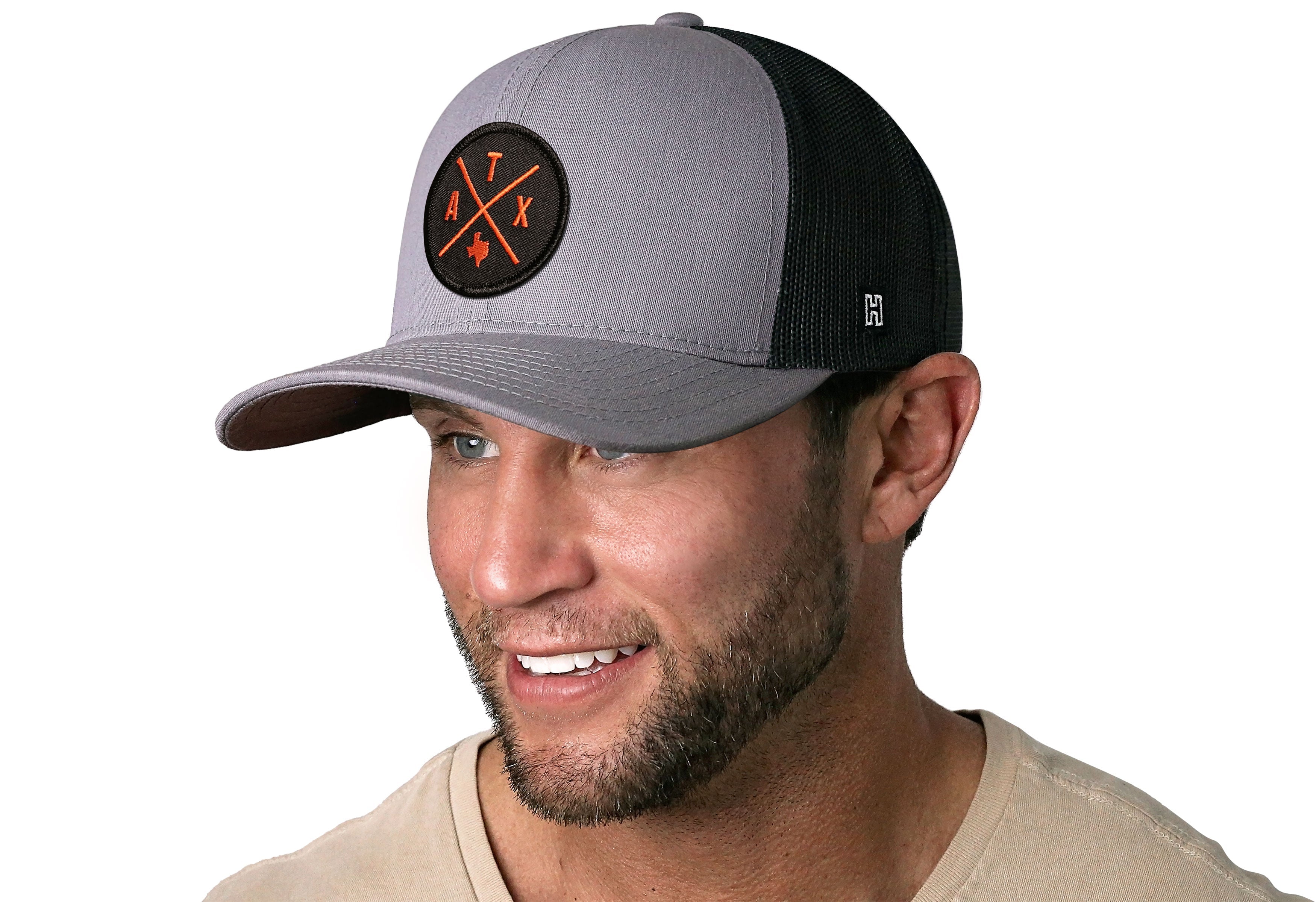 Austin Trucker Hat  |  Orange ATX X  |  Gray-Black Snapback