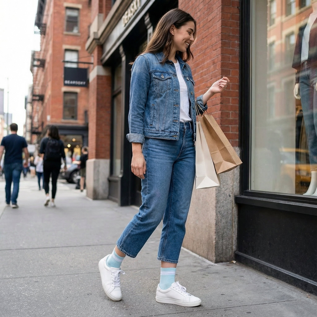 Blue/White Quarter Crew Women's Socks