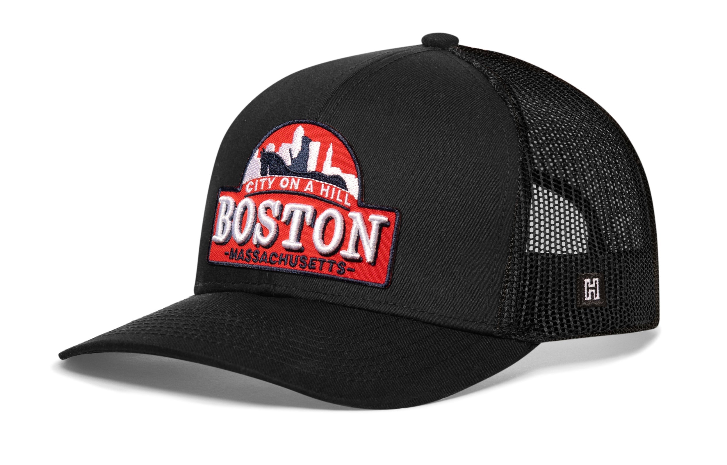 Boston City On A Hill Trucker Hat  |  Black Cityscape Snapback