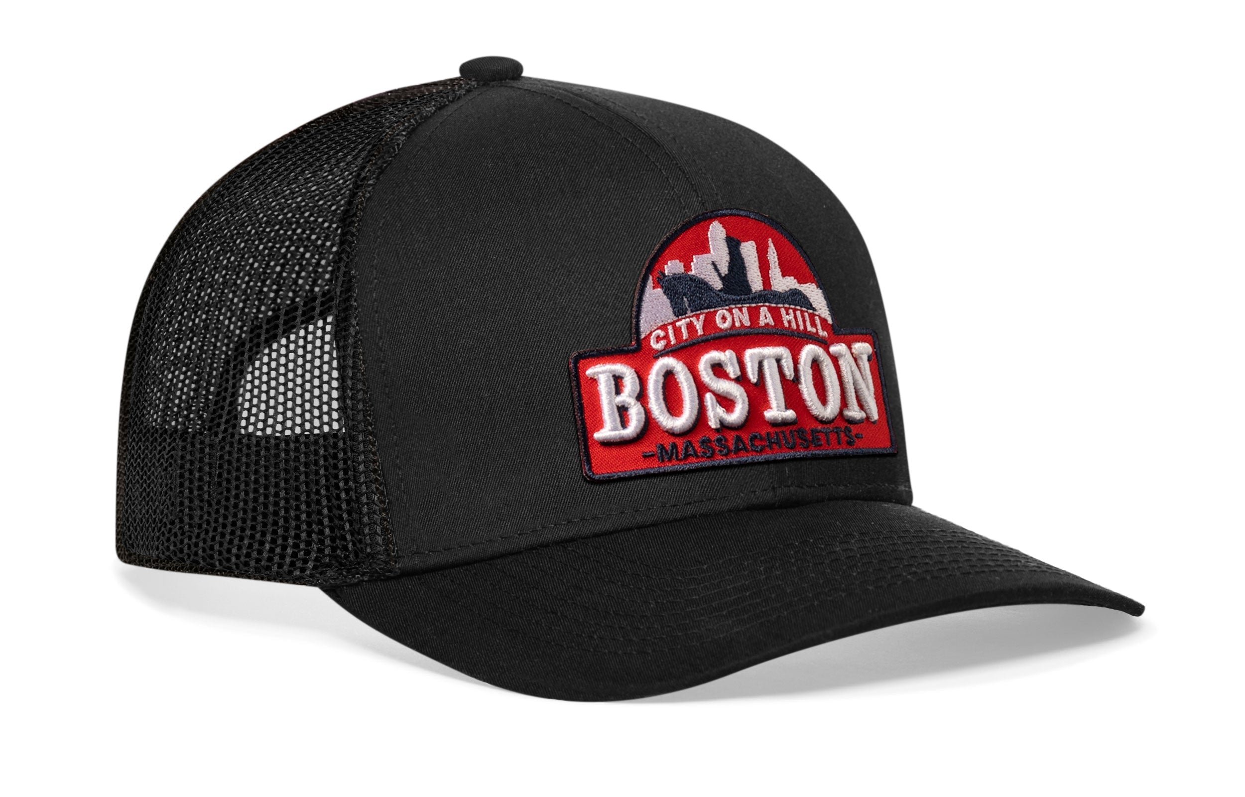 Boston City On A Hill Trucker Hat  |  Black Cityscape Snapback
