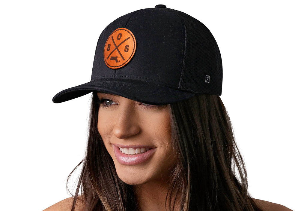 Boston Trucker Hat Leather  |  Black BOS X Snapback