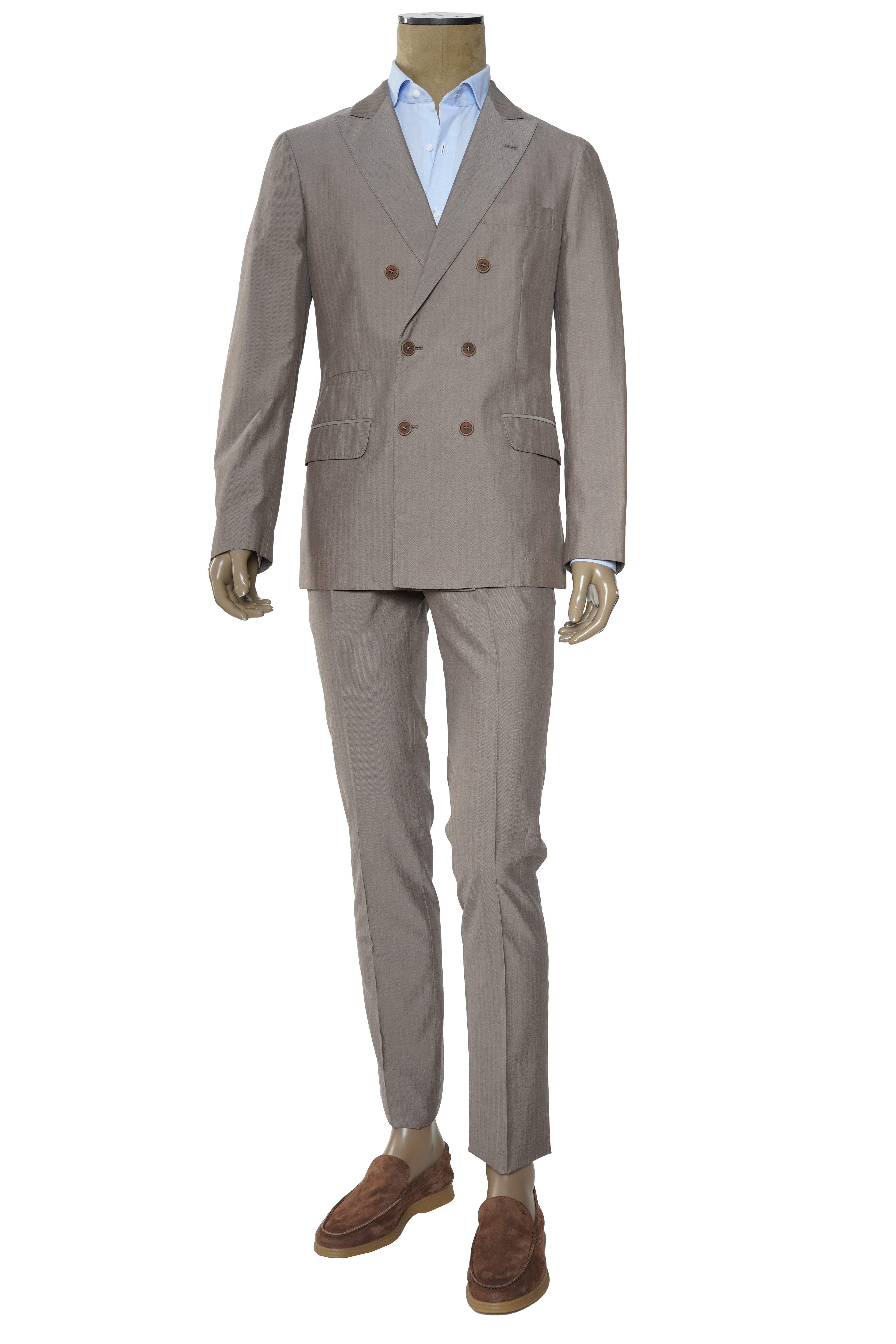 Brunello Cucinelli Double-Breasted Jumbo Pinstripe Cotton Suit