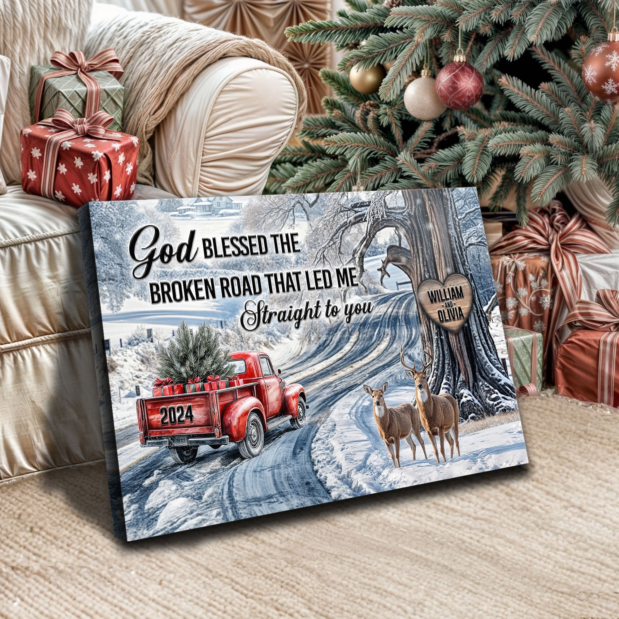 Personalized God Blessed The Broken Road Christmas Sign II