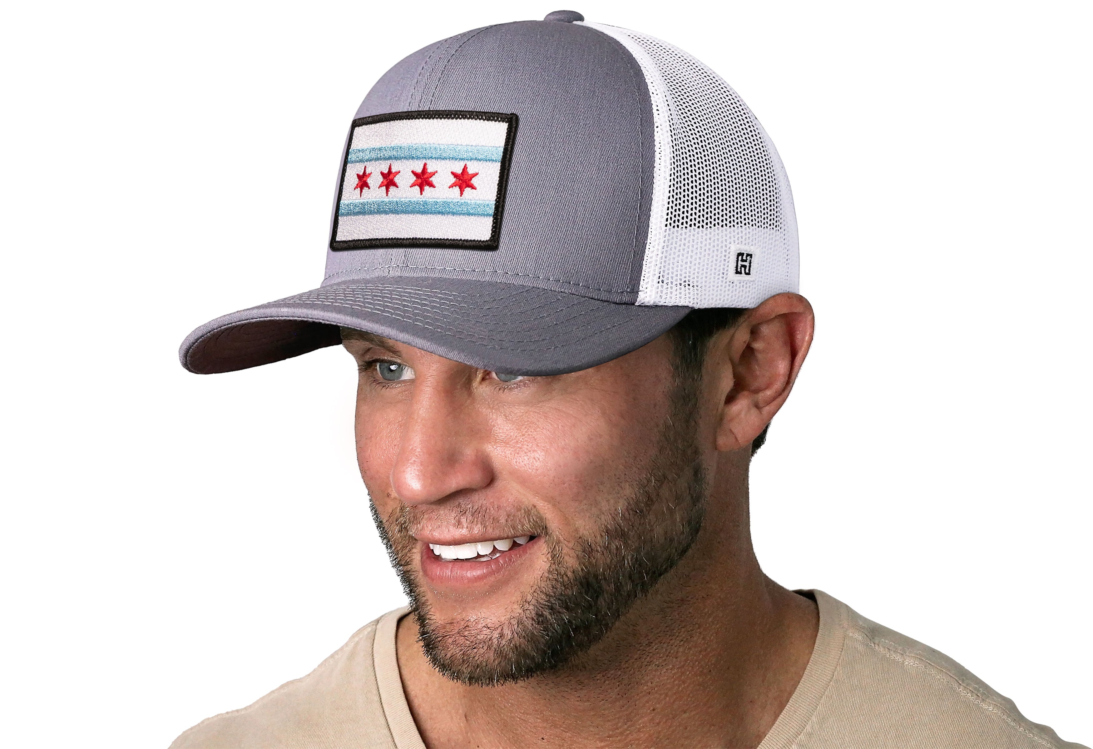 Chicago Flag Trucker Hat  |  Gray-White City Snapback