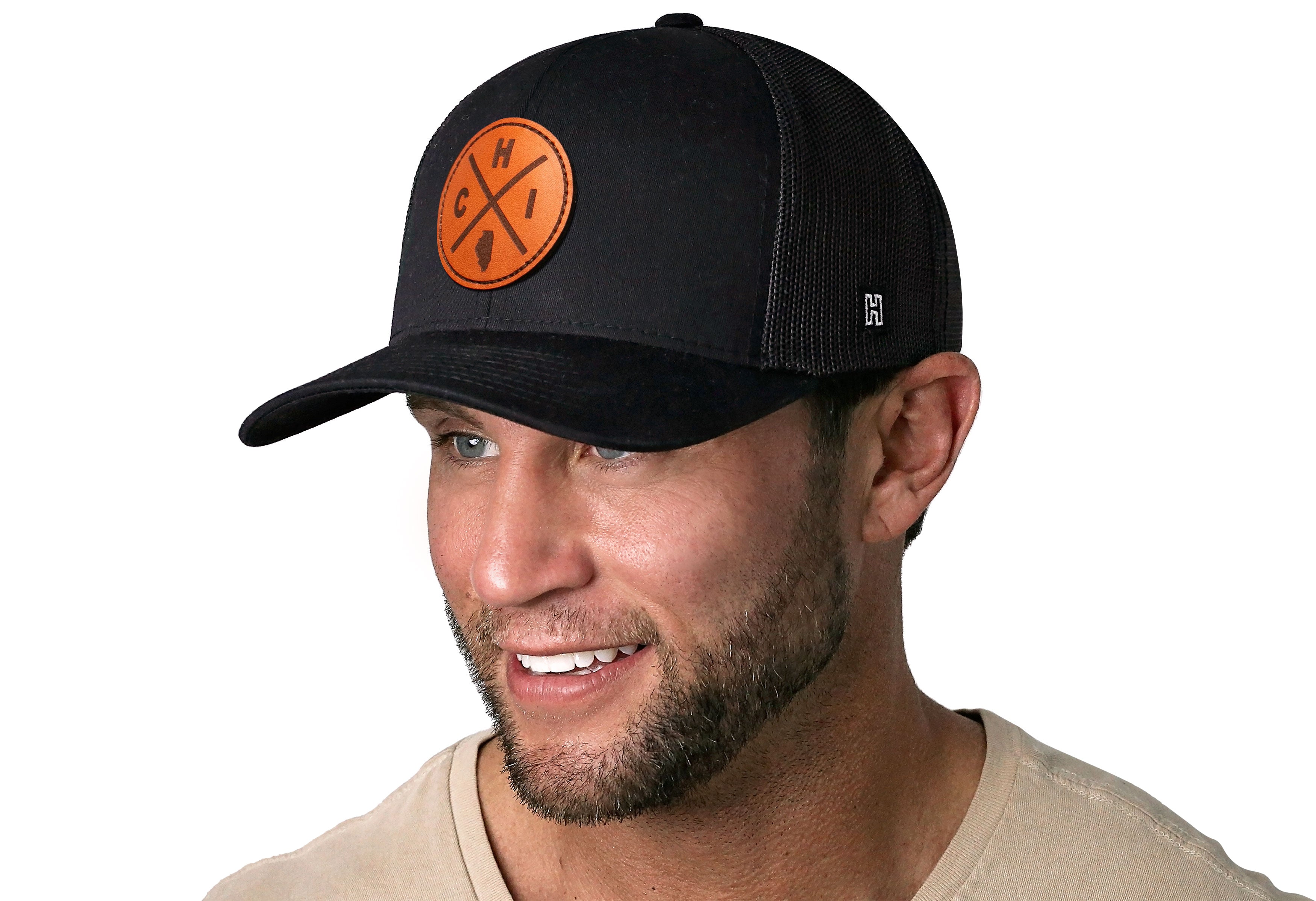 Chicago Trucker Hat Leather  |  Black CHI X Snapback