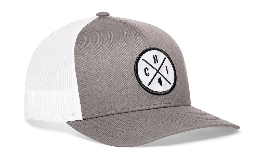 Chicago Trucker Hat  |  Gray-White CHI X Snapback