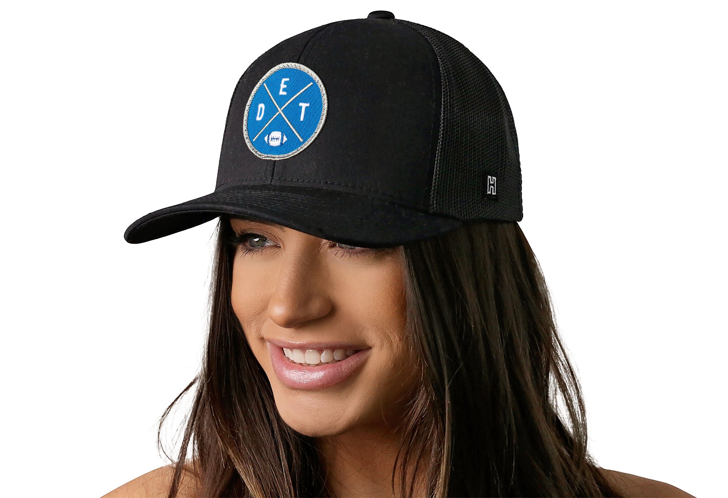 Detroit Trucker Hat  |  Black DET X Football Snapback