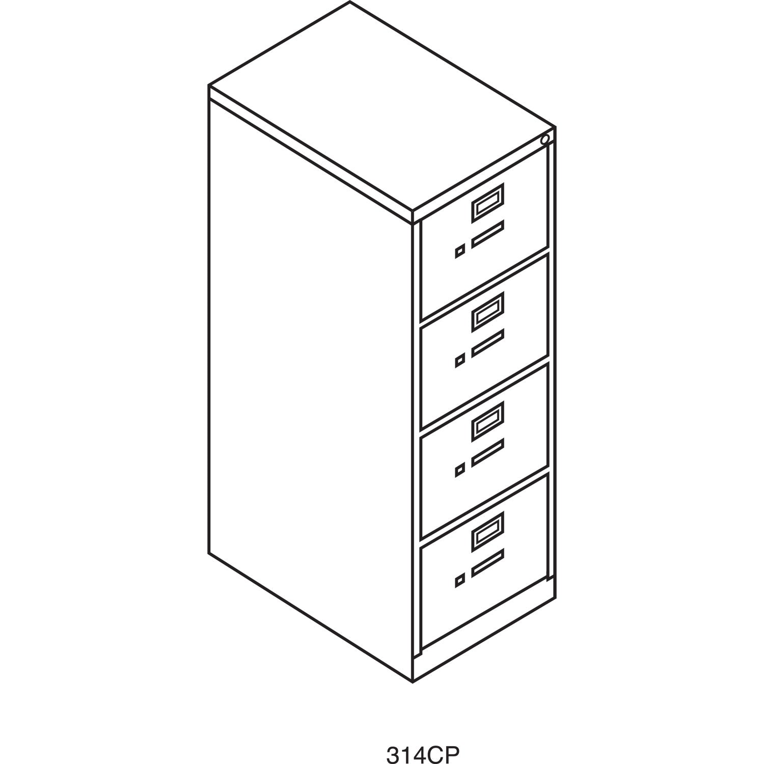 HON 310 Series Vertical File, 4 Legal-Size File Drawers, Black, 18.25" x 26.5" x 52"
