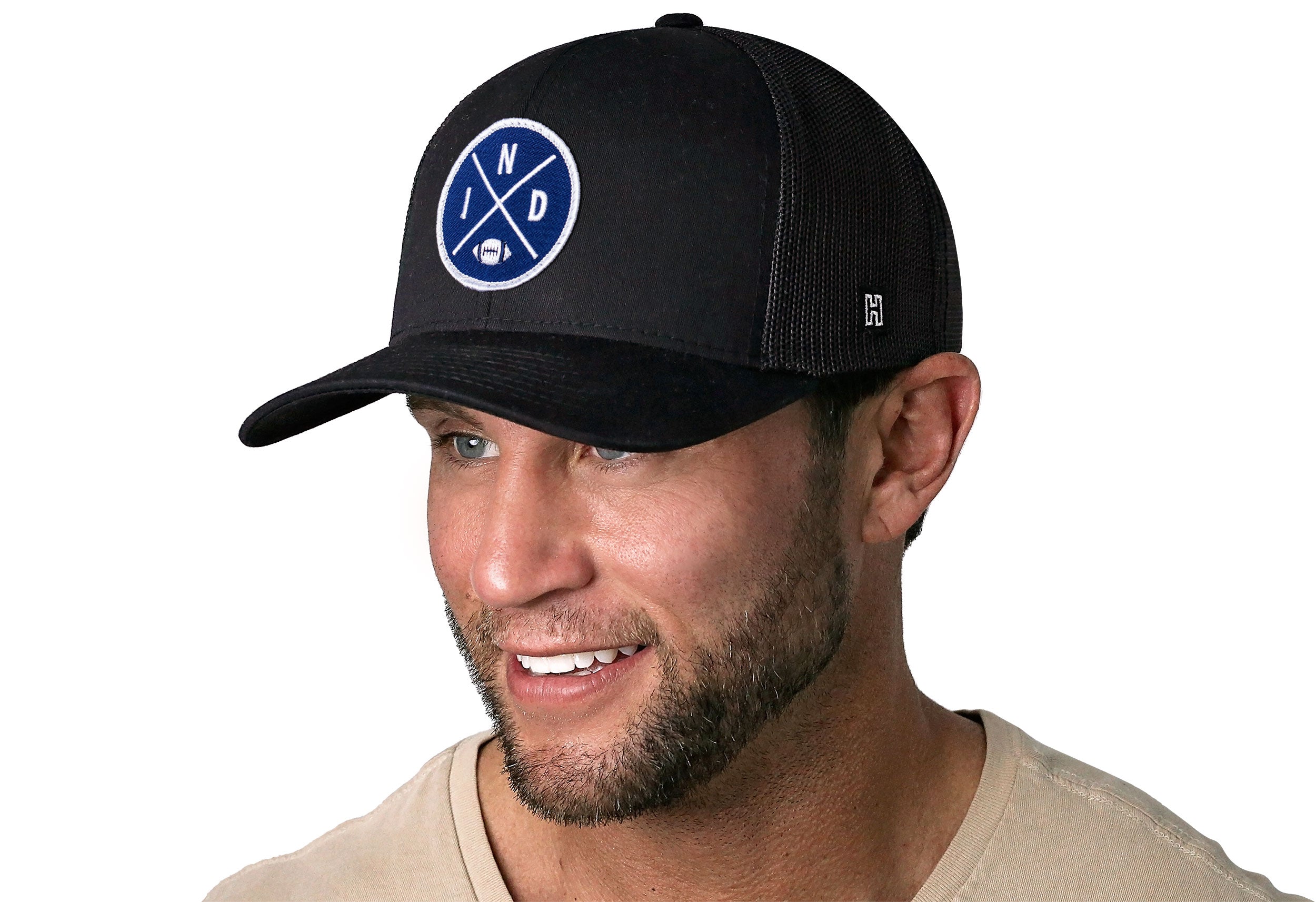 Indianapolis Trucker Hat  |  Black IND X Football Snapback