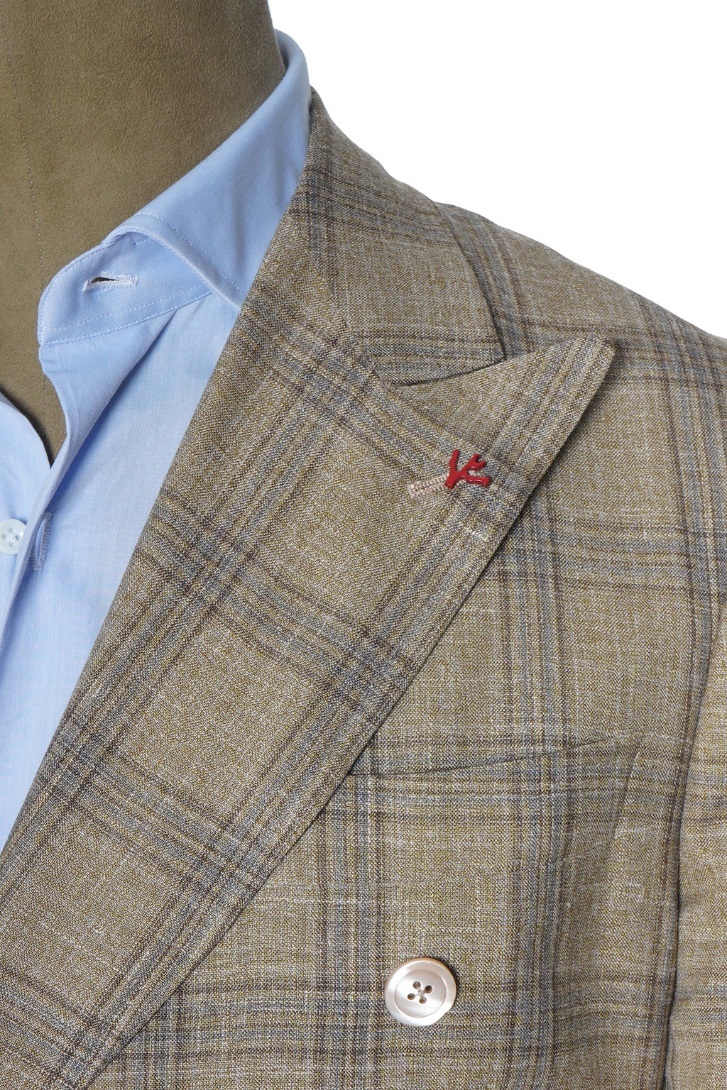 Isaia Double Breasted Double Windowpane Wool-Silk-Linen Suit