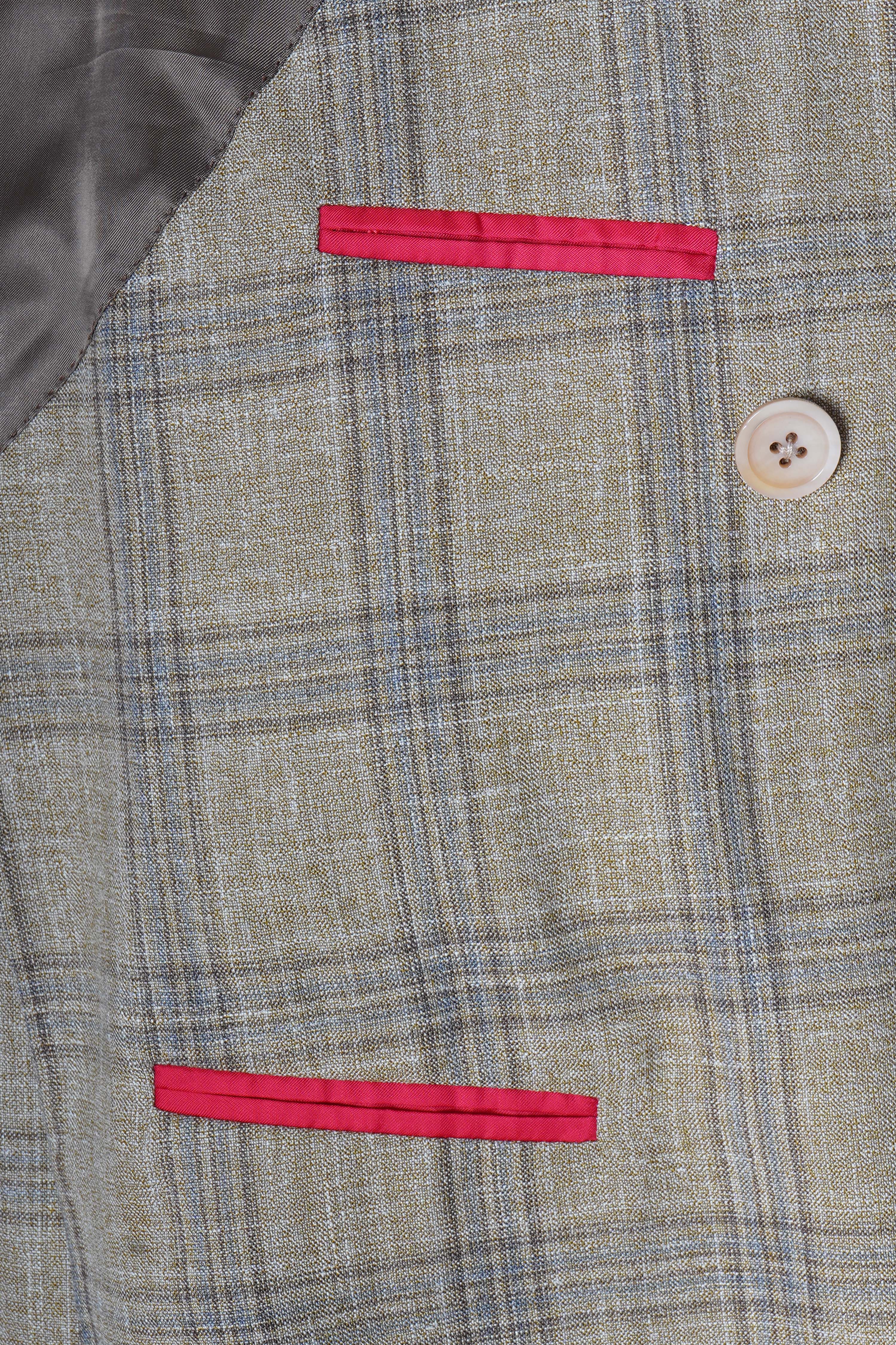 Isaia Double Breasted Double Windowpane Wool-Silk-Linen Suit