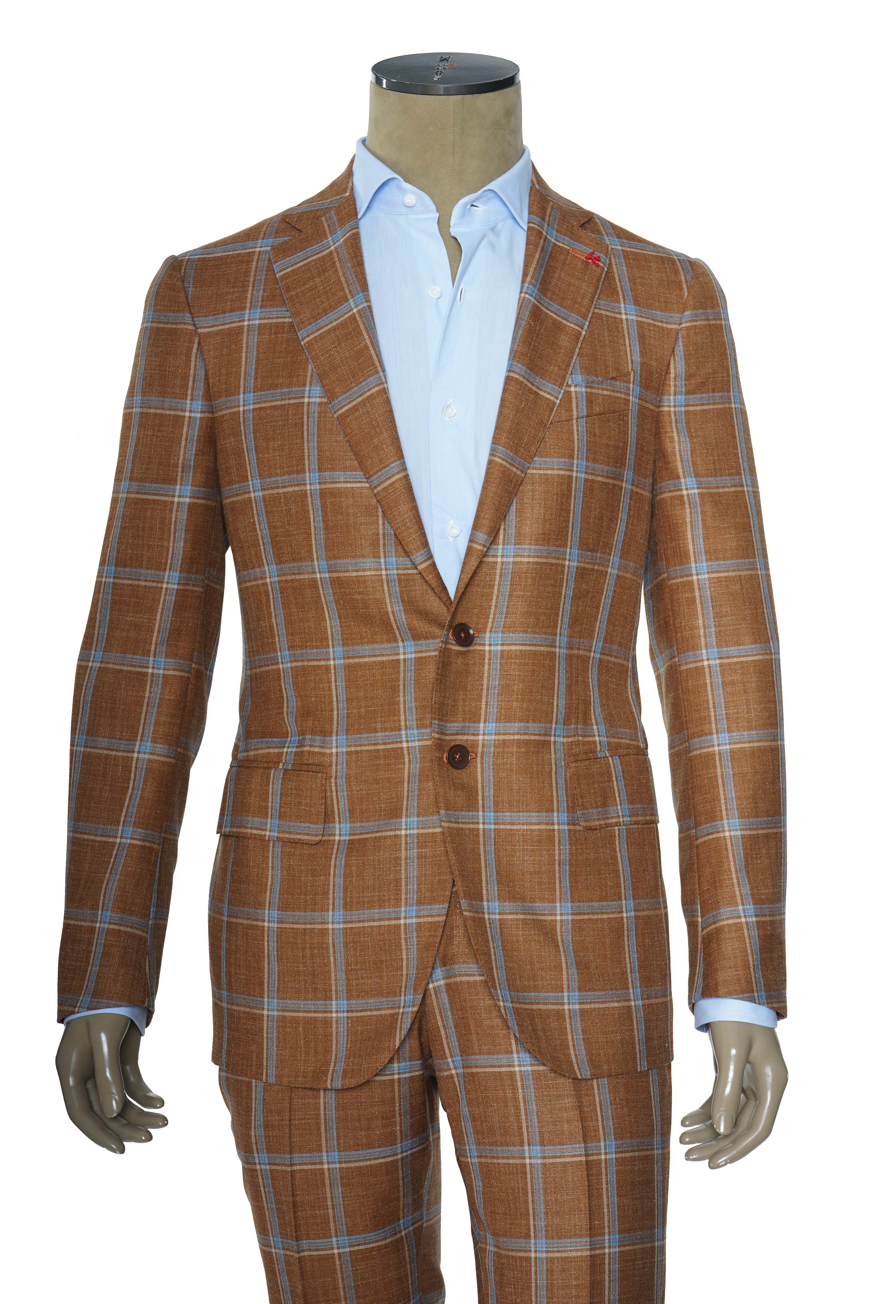 Isaia Double Windowpane Wool-Silk-Linen Suit