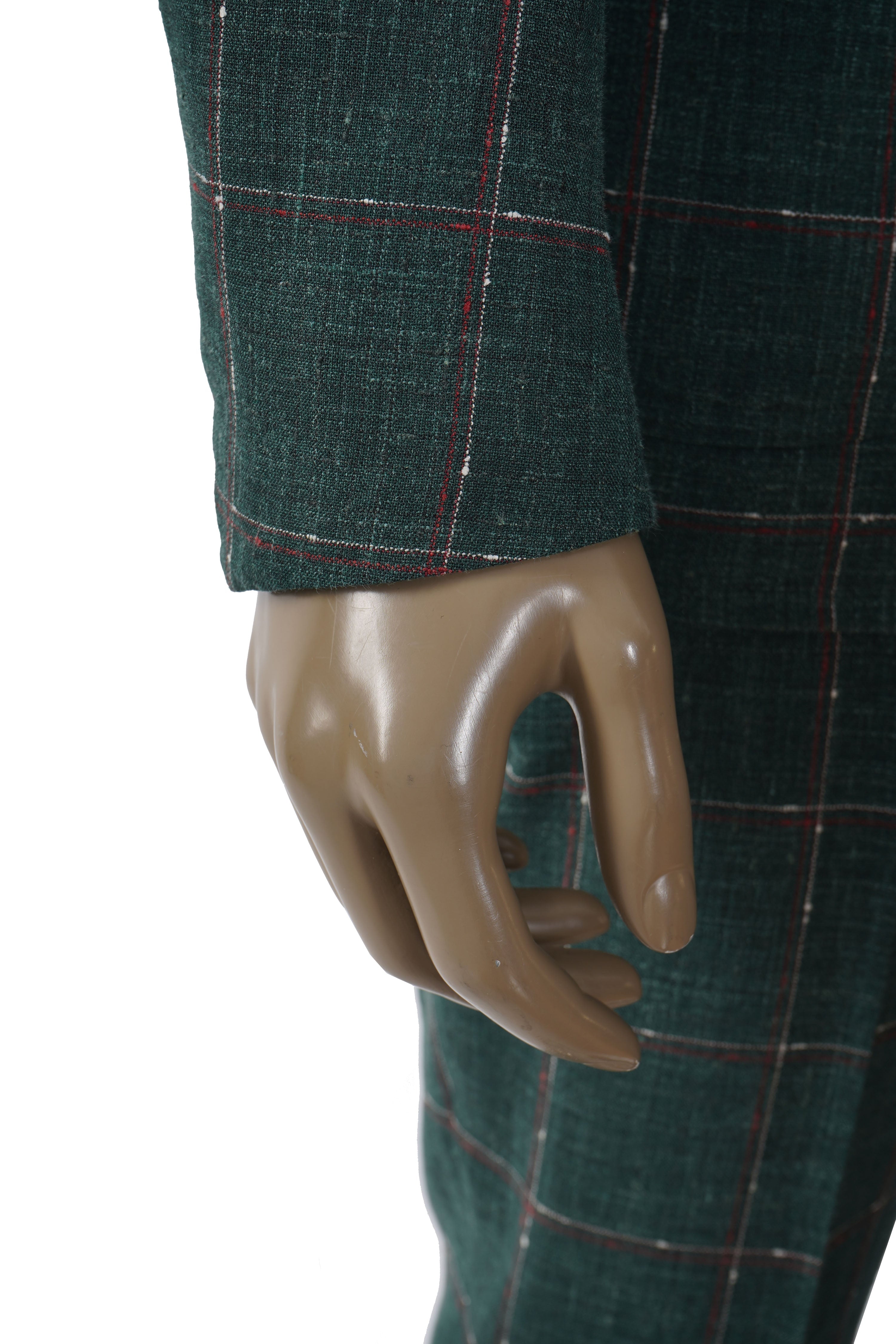 Isaia Double Breasted Double Windowpane Wool-Silk-Linen Suit