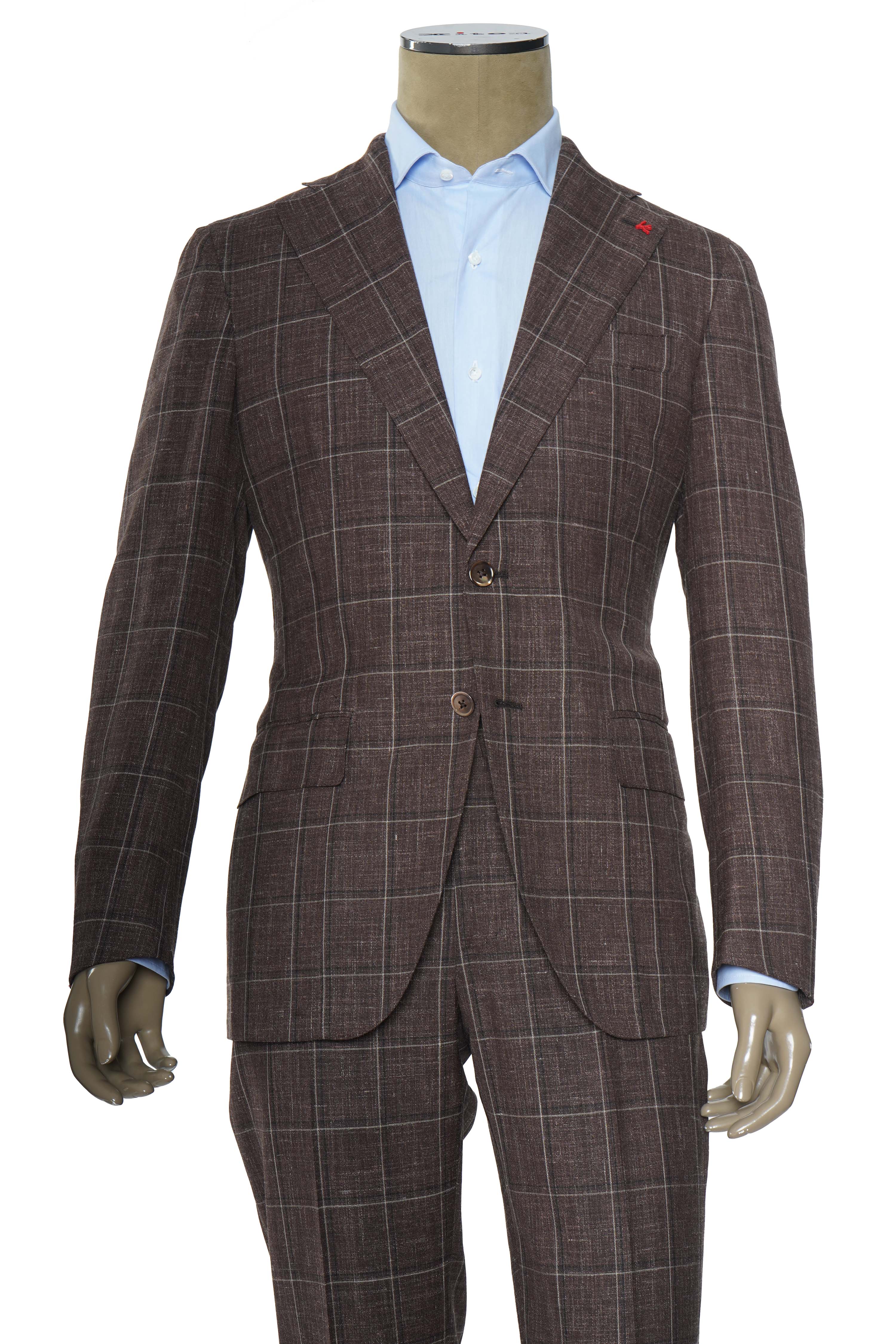 Isaia Double Windowpane Wool-Silk-Linen Suit